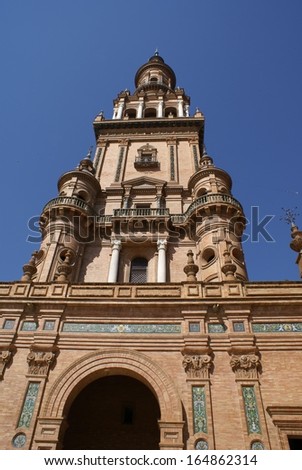 the tower of plaza de espana, Seville, andalusia, spain