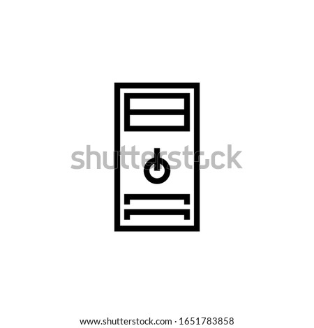 Computer tower vector icon in lineout, linear style isolated on white background