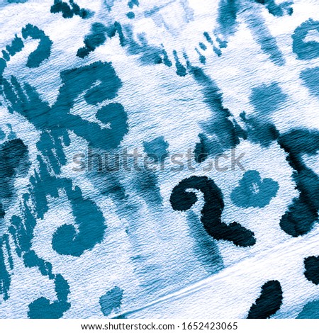 Ikat Damask. Indigo Boho Watercolour. Turquoise Geometric Ikat Tile. Blue Tie Dye Background. Serbian Embroidery. White Endless Watercolor Texture.