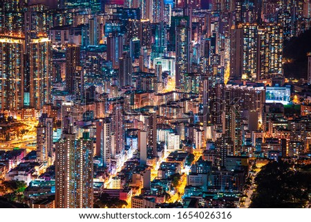 Amazing Hong Kong Night View, Kowloon district, shooting from lion rock peak.