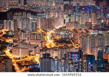 Amazing Hong Kong Night View, Kowloon district, shooting from lion rock peak.