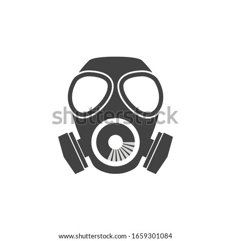 Hazmat sign. Face mask. 
Protection wearing gear. Chemical bio hazard or radioactive. Flat minimalist design. white Gray black vector. product brand service label banner board display. App icon.