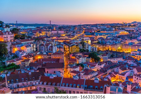 Aerial view of downtown Lisbon from Graca viewpoint, Portugal