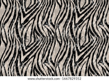 Black and white zebra stripes seamless background. Watercolor hand drawn animal fur skin texture.
