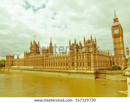 Vintage look Houses of Parliament Westminster Palace London gothic architecture