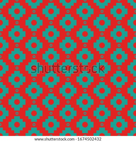 Seamless pattern. Inca crosses, circles ornament. Ethnic embroidery wallpaper. Tribal image. Ethnical folk background. Tribe motif. Ancient mosaic. Digital paper for web design, textile print. Vector