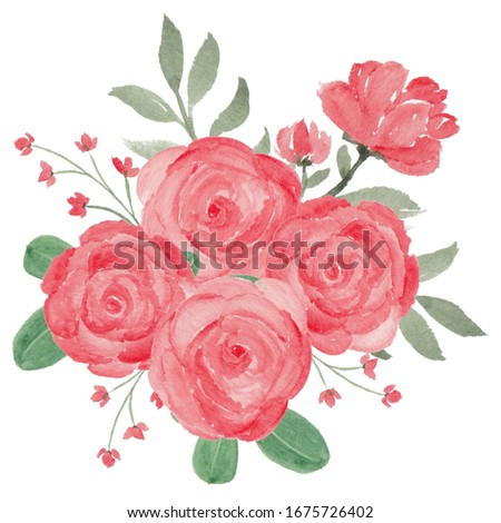 Watercolor rose flower bouquet illustration. Hand painted floral arrangement for vintage decoration element.