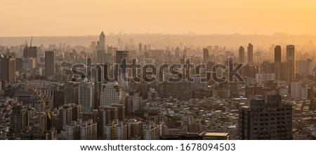 View from above, stunning sunset over the Taipei City skyline. Panoramic view from the Mount Elephant in Taipei. Taipei officially Taipei City, is the capital and a special municipality of Taiwan.