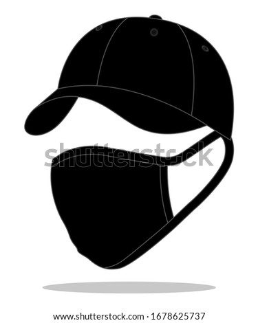 Black Baseball Cap and Anti Dust Mask Fabric Vector For Template