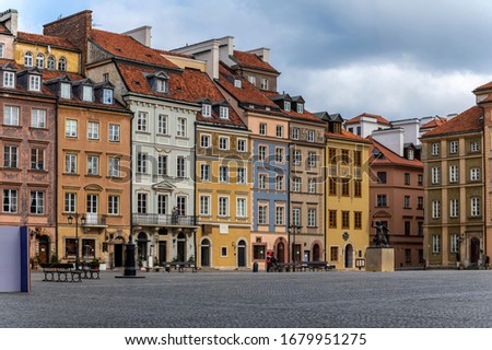 Empty Old Town Square in Warsaw during COVID-19 epidemy time.