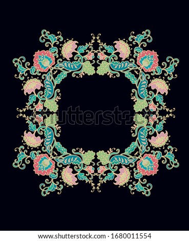 Ornamental vector floral frame, flourish vignette on dark background