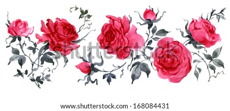 Watercolor border roses virginia