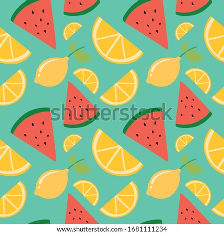 watermelon and lemon citrus vector pattern