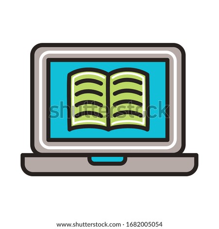 electronic book in laptop education online line and fill style vector illustration design