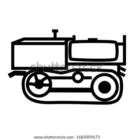 Vector hand draw illustration of  tractor isolated on white background. Industrial agrimotor vector icons designed in outline & stroke style. The symbol can be used for web, ux ui  mobile application.