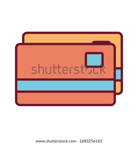 Credit cards line and fill style icon of money financial item banking commerce market payment buy currency accounting and invest theme Vector illustration