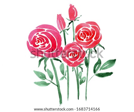 Watercolor red roses Isolated on white background illustration