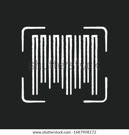 Barcode chalk white icon on black background. Universal product code, quality control item. Linear and matrix bar code, machine-readable form data. Isolated vector chalkboard illustration