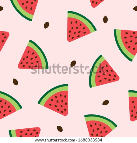 Seamless pattern with watermelon slices and seeds. Cartoon vector illustration.