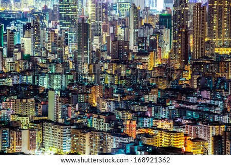 Hong Kong Residential Buildings At Night
