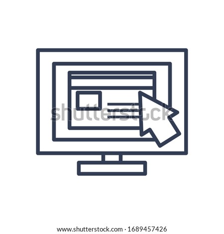 payments online concept, computer with credit card and cursor icon over white background, line style, vector illustration