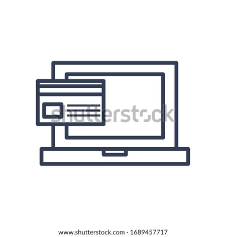 payments online concept, laptop computer with credit card icon over white background, line style, vector illustration