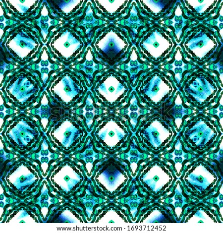Tribal Art Medallion. Teal, Green, Mint Cloth. Mediterranean, Arab Motif. Arabesque Seamless Pattern. Old Folklore Tile. Organic Wallpaper.