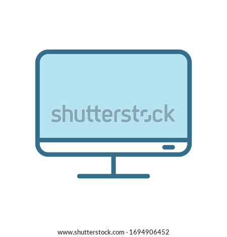 Monitor lineal blue icon isolated on white background. Smart device technology flat vector icon with blue stroke for web and mobile apps, ui design and print. Desktop pc color vector illustration