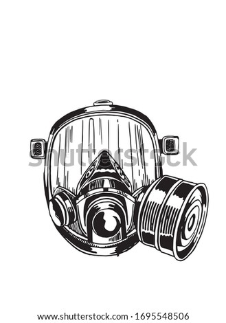 Graphical sketch of virus protection mask isolated on white background, vector  illustration, pandemic element 