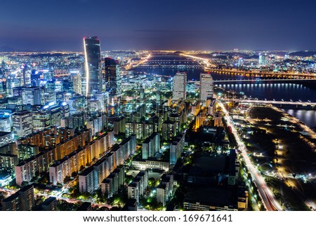 Seoul city skyline at night