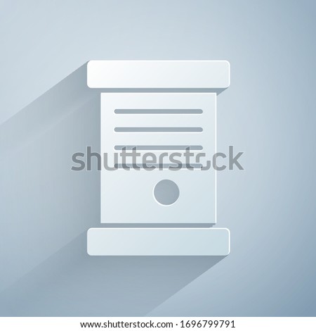 Paper cut Decree, paper, parchment, scroll icon icon isolated on grey background. Paper art style. Vector Illustration