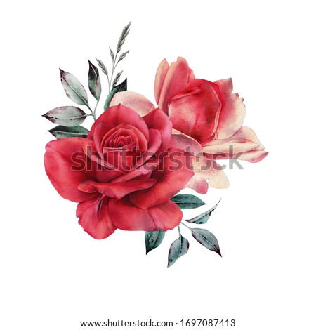 Bouquet of roses, can be used as greeting card, invitation card for wedding, birthday and other holiday and  summer background. Watercolor illustration design
