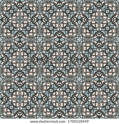 Creative seamless colorful ornament for design and backgrounds. Vector  pattern in beige, black and blue.