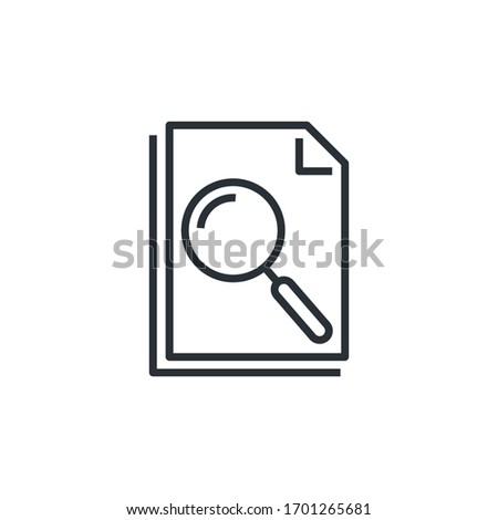 flat vector image on a white background, linear icon of document and magnifier, search for documents in the database