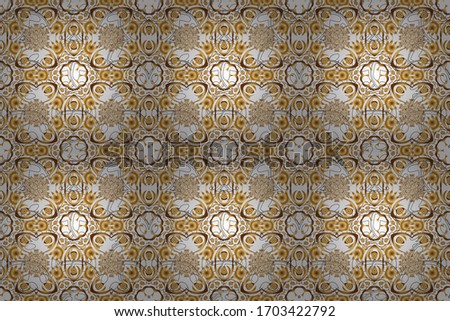 Raster old moroccan, arabian and turkish ornaments. Seamless golden vintage pattern on background.