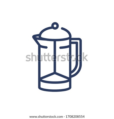 French press thin line icon. Coffee pot, morning, caffeine isolated outline sign. Breakfast drink or cafe concept. Vector illustration symbol element for web design and apps