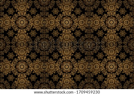 Seamless pattern in Victorian style on a background. Raster golden elements for vignettes and borders or design template. Luxury floral frames and ornate decor.