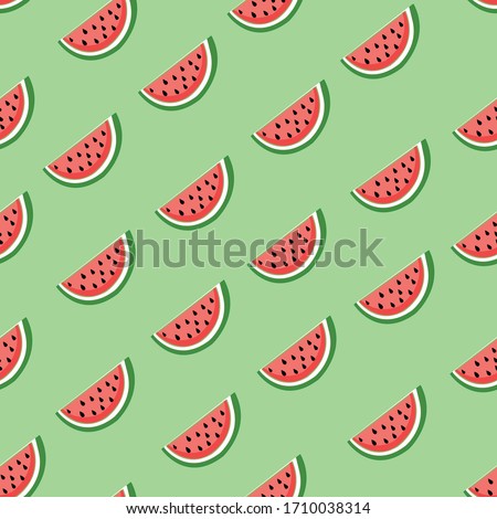 Watermelon slice vector illustration seamless pattern on green background