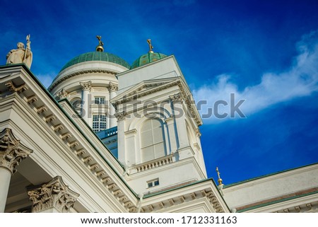 Helsinki Cathedral cloudy blue sky. Building Architecture Elements