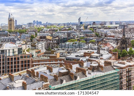 Aerial View from Westminster Cathedral on Roofs and Houses of London, UK.