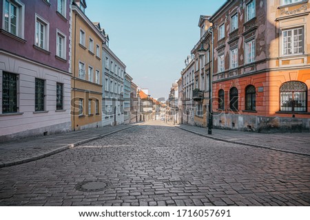 Street in the old town of Warsaw. Street without people with colorful buildings of the old town