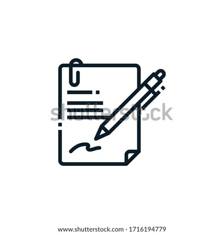 Paper with pen, document, signing, write outline icons. Vector illustration. Editable stroke. Isolated icon suitable for web, infographics, interface and apps.