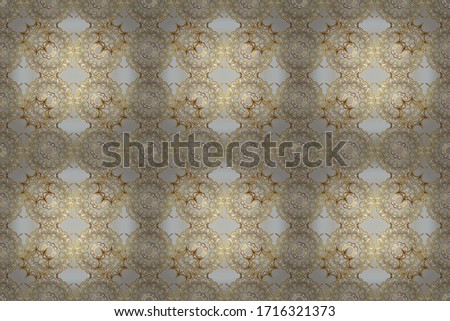 Ornate decoration. Raster vintage baroque floral seamless pattern in gold. Luxury, royal and Victorian concept. Golden pattern on a gray and beige colors with golden elements.