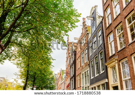 picture of a gable front of typical old buildings in Amsterdam, Netherlands