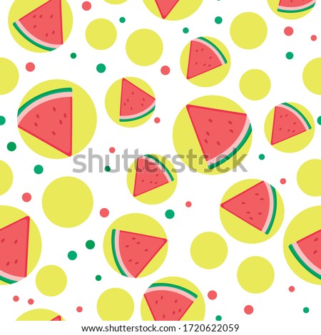 Summer Fun Watermelon Slice Seamless Repeat Tile - Vector Polka Dot with Cute Fruit Icon - Whi