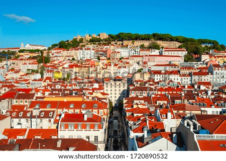 Old architecture with red roofs in Lisbon, Portugal. Famous travel destination