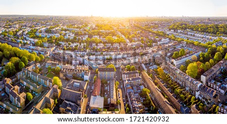 Aerial view of Notting Hill in the morning, London, UK