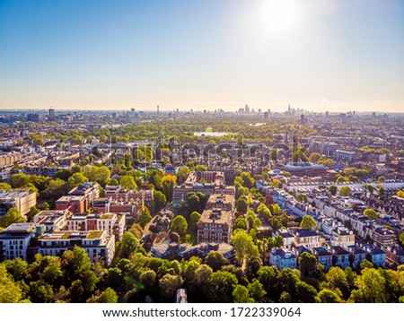 Aerial view of Kensington in the morning, London, UK