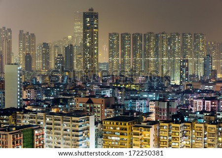 Residential building in Hong Kong at night