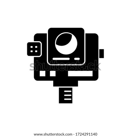 Action camera glyph icon design vector. Black glyph icon, white isolated design.